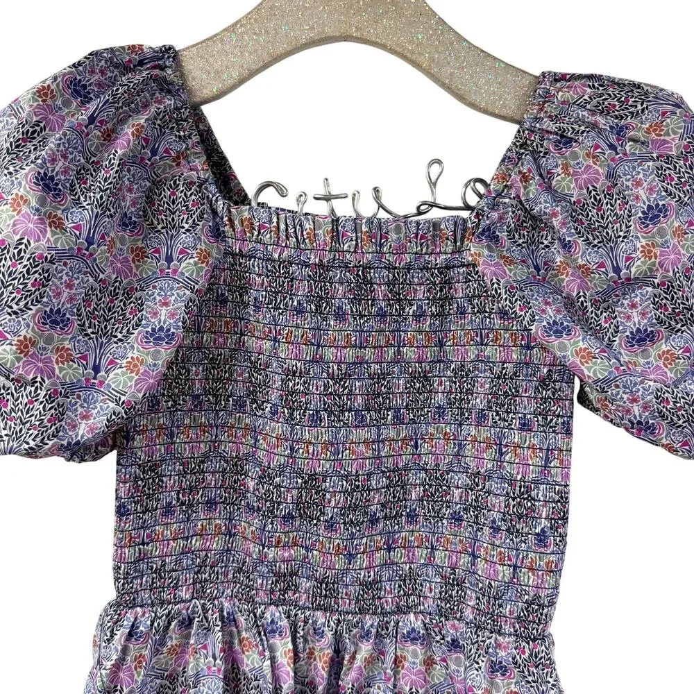 JCrew Puff Sleeve Peplum Top Floral Liberty Fabrics XS OrganicCotton SquareNeck